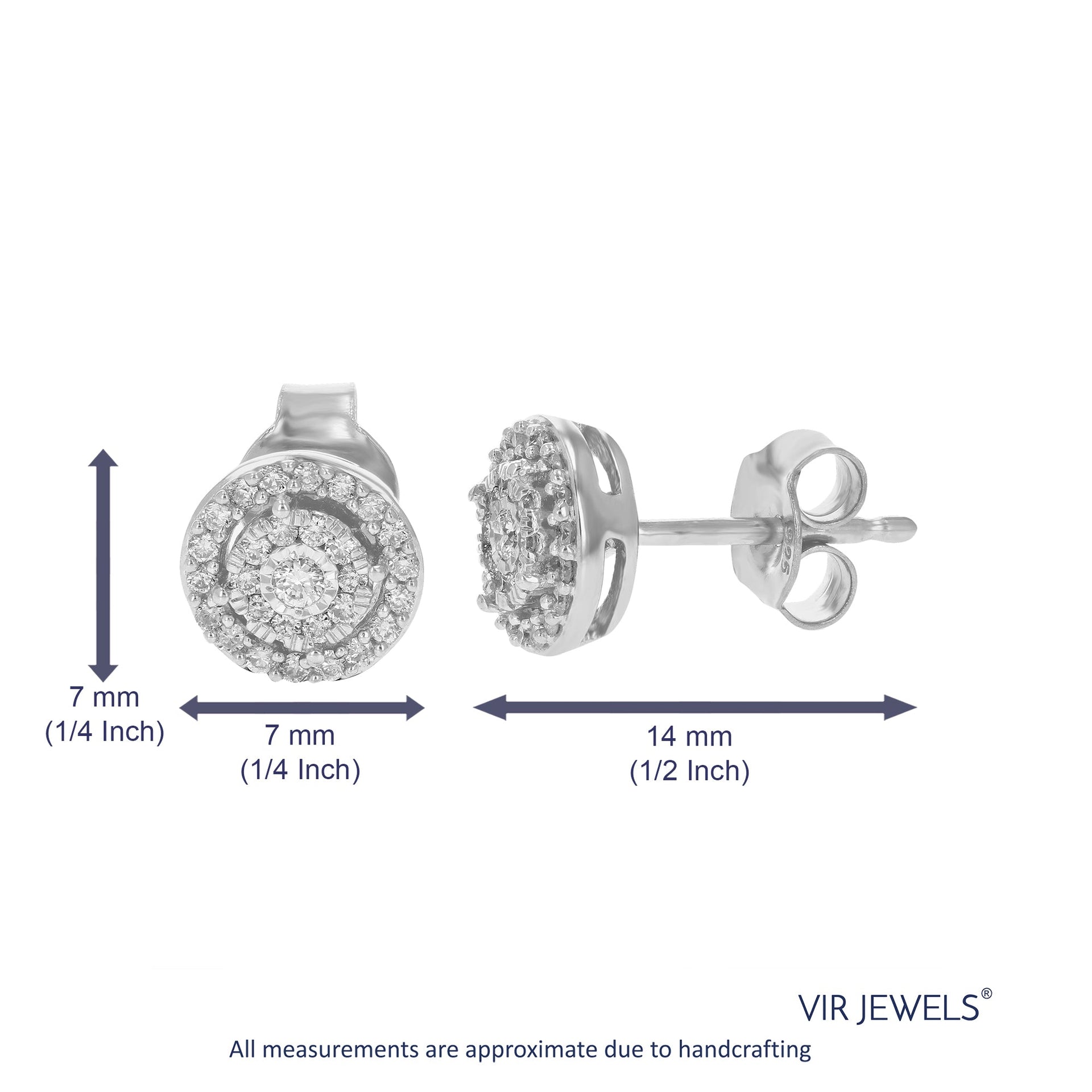 1/4 cttw Round Cut Lab Grown Diamond Stud Earrings .925 Sterling Silver Prong Settings