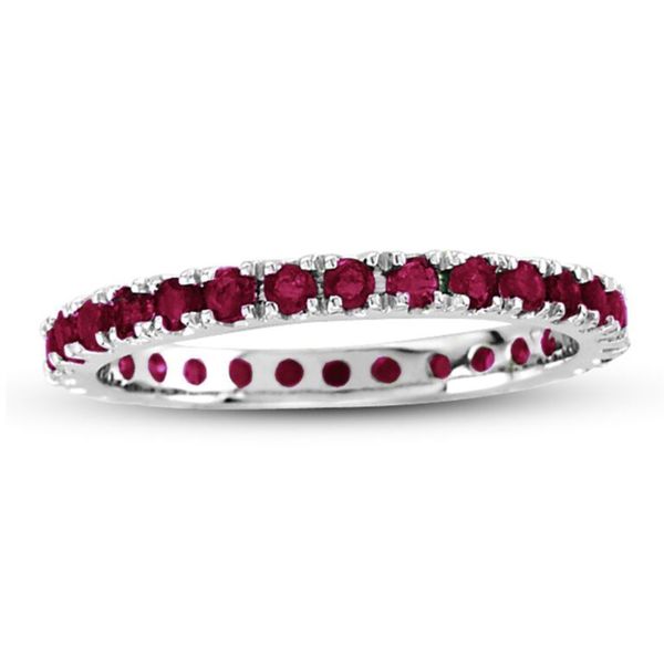Suzy Levian White Gold Ruby Emerald Diamond Sapphire 4-Piece Eternity Band Ring Set