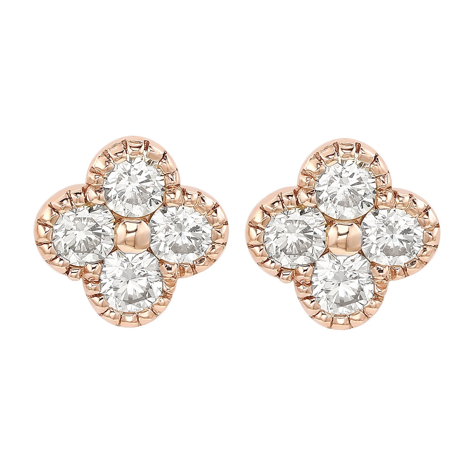 Suzy Levian Rose Gold 7/10 CTTW Diamond Clover Stud Earrings