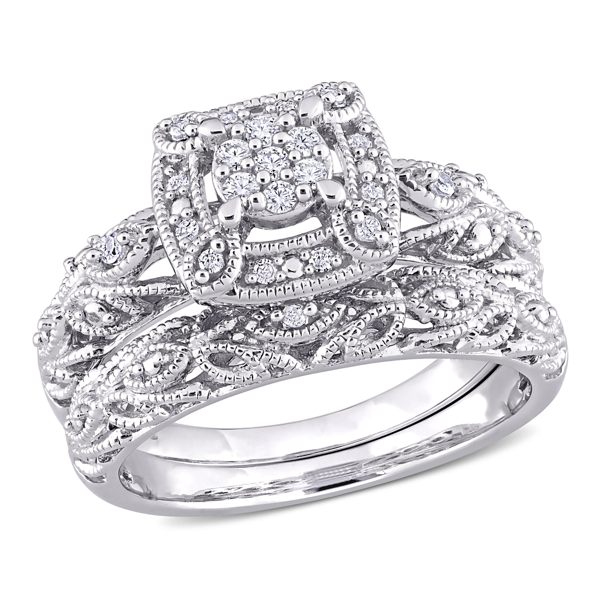 1/5ct TW Diamond Vintage Bridal Set in Sterling Silver