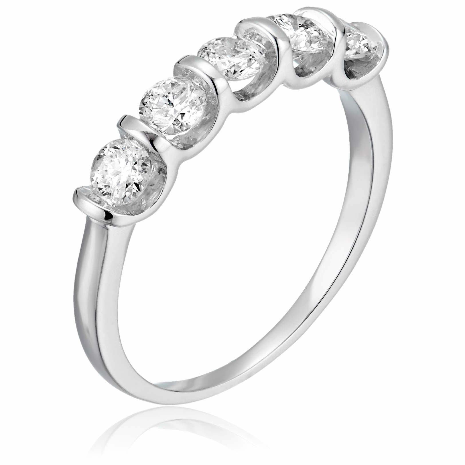 1 Cttw Certified SI2-I1 5 Stone Diamond Ring 14K White Or Yellow Gold Channel