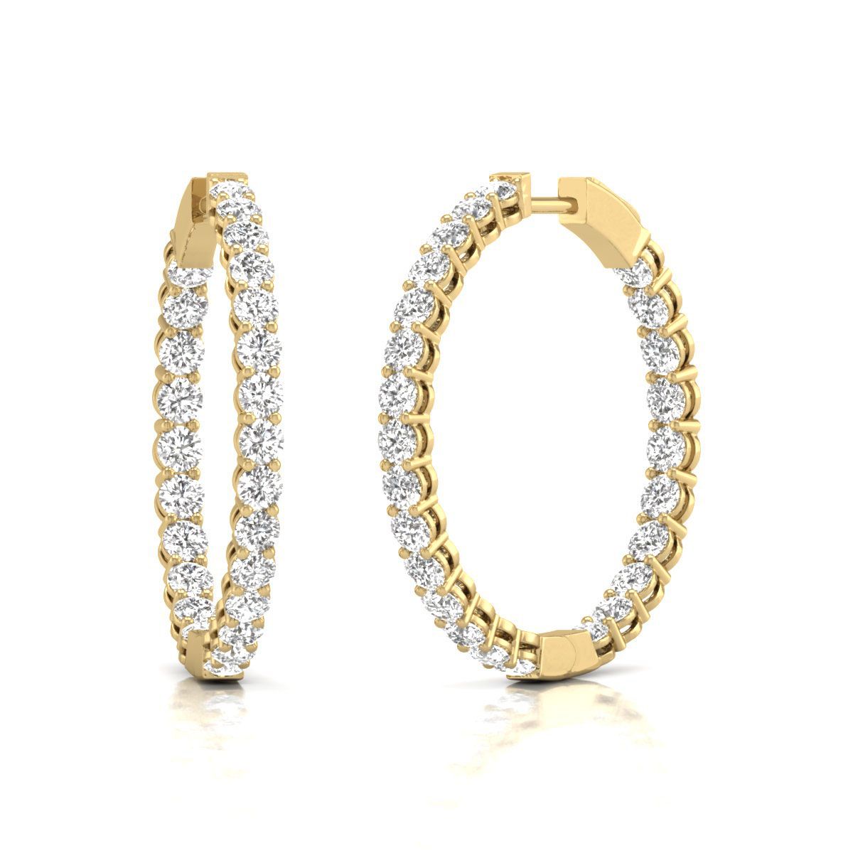 Diana M Lab 14KT YG 10CT TW Round In & Out Hoop Earring