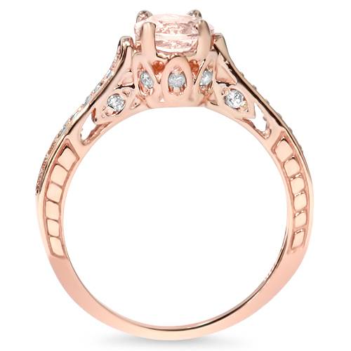 1ct Morganite & Diamond Vintage Engagement Ring 14K Rose Gold