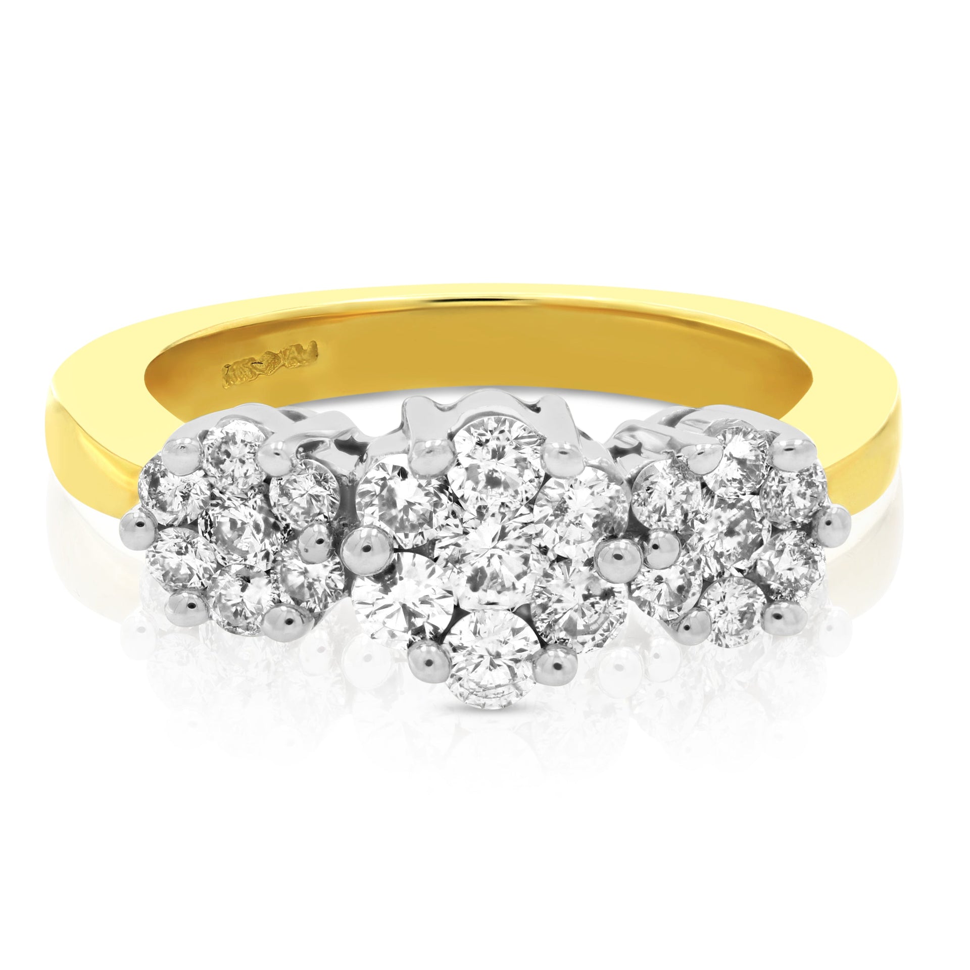 1 cttw Diamond 3 Stone Composite Engagement Ring 14K Yellow Gold Bridal