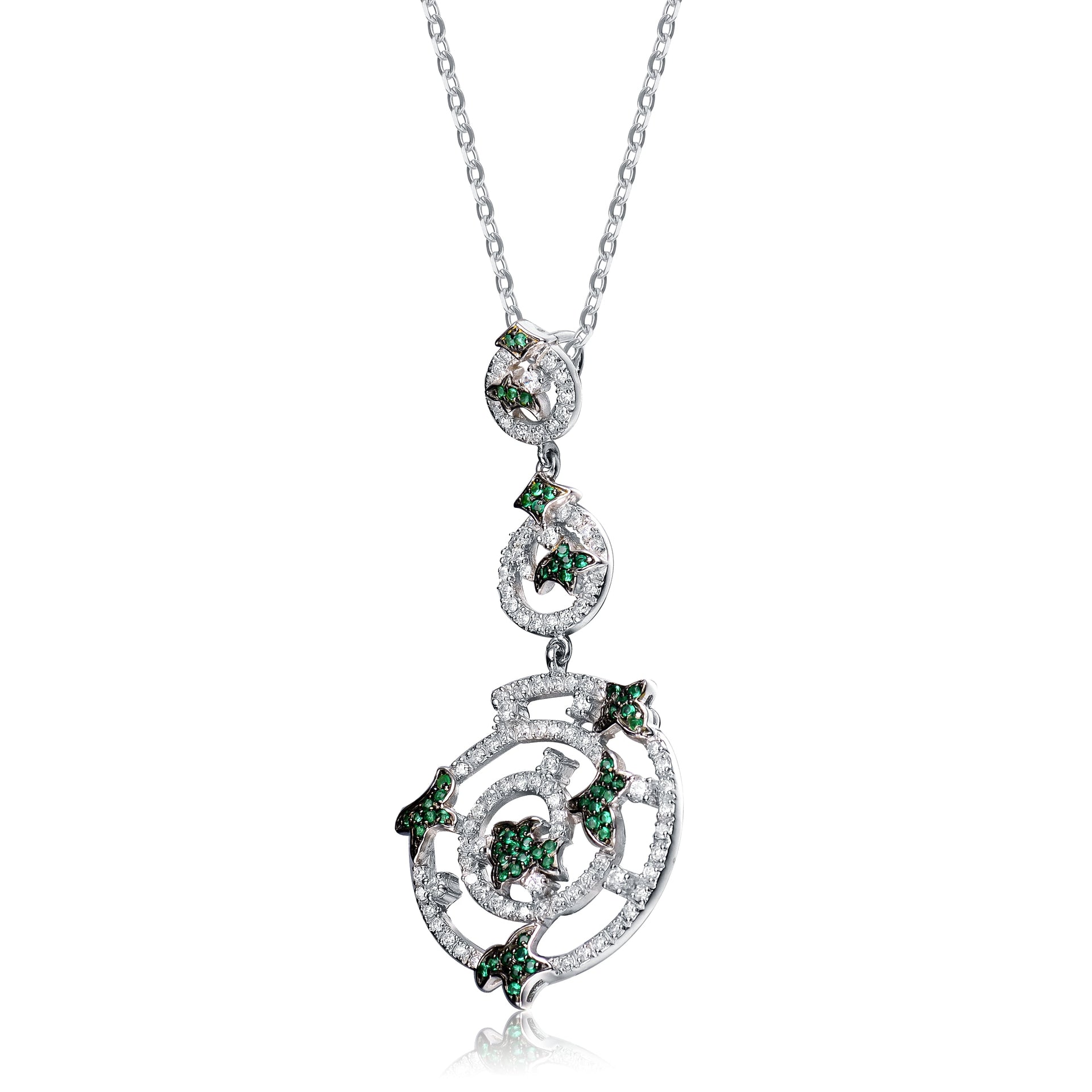Sterling Silver White Cubic Zirconia And Green Cubic Zirconia Pendant