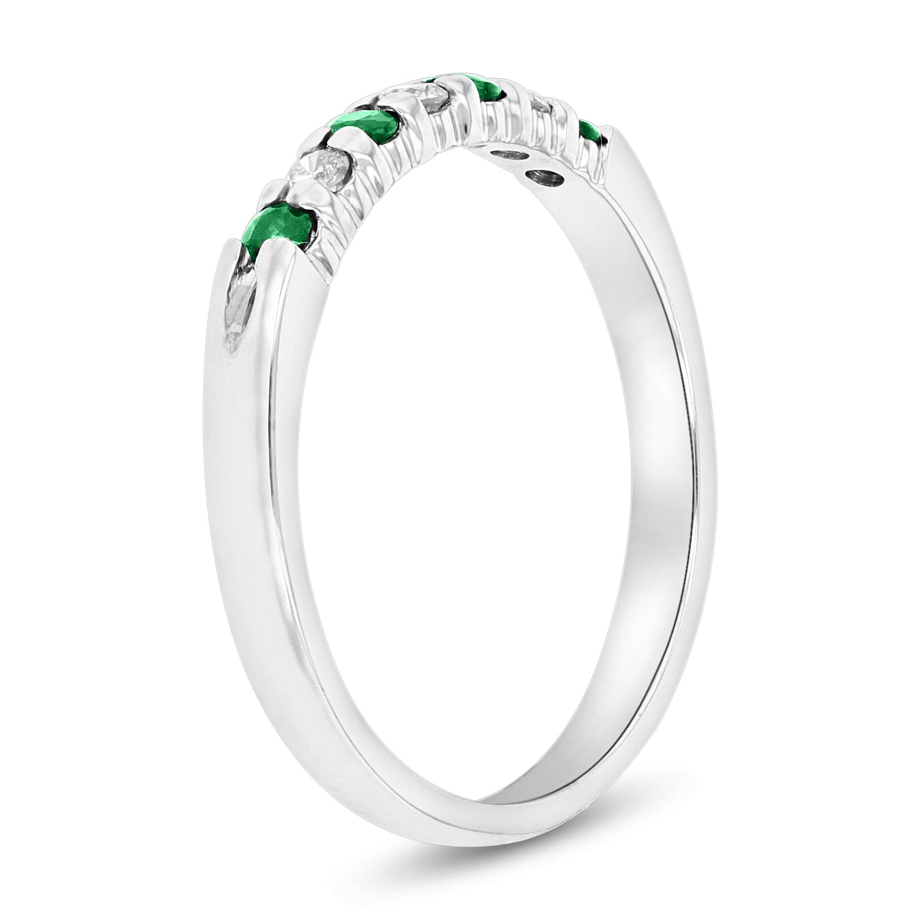 14k Gold Ring 0.27ct tw Round Diamonds and Emeralds Prong Set Band