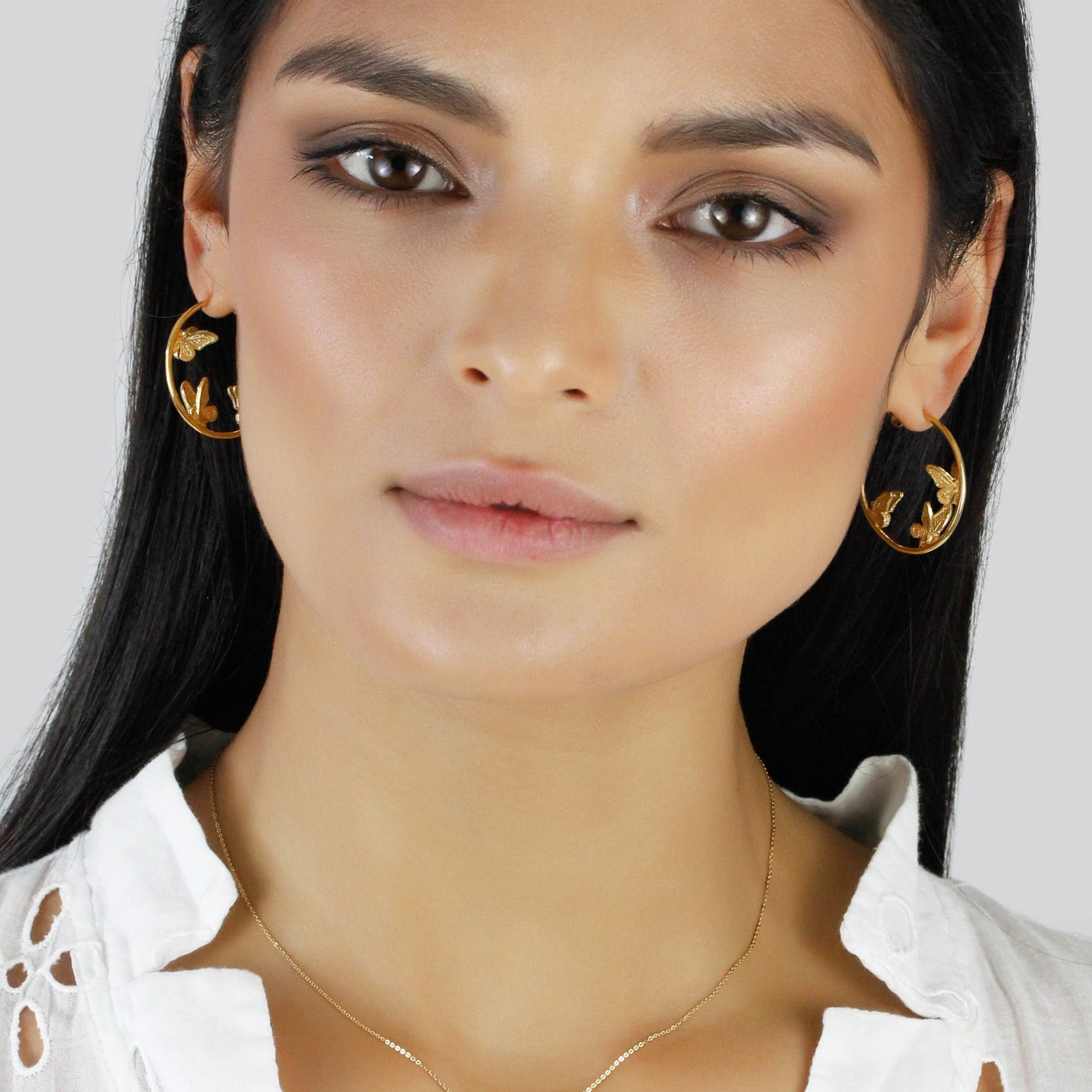 Butterfly Hoop Earrings - Silver