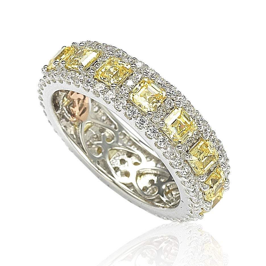 Suzy Levian Sterling Silver Cubic Zirconia Yellow and White Modern Eternity Band