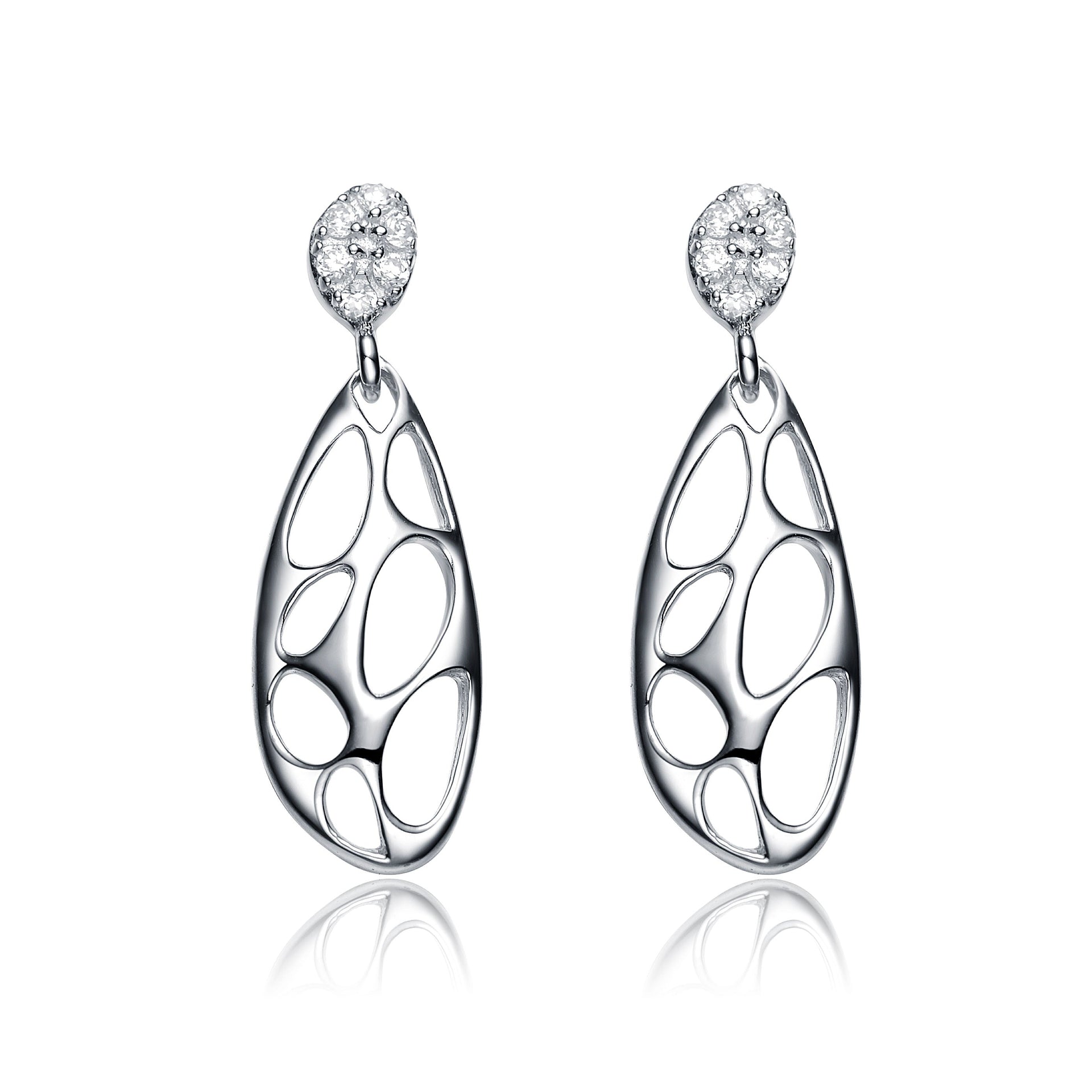 Sterling Silver Cubic Zirconia Oval Drop Earrings