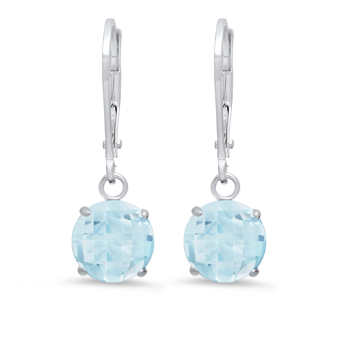 Sterling Silver Round Checkerboard Cut Gemstone Leverback Earrings (8mm)