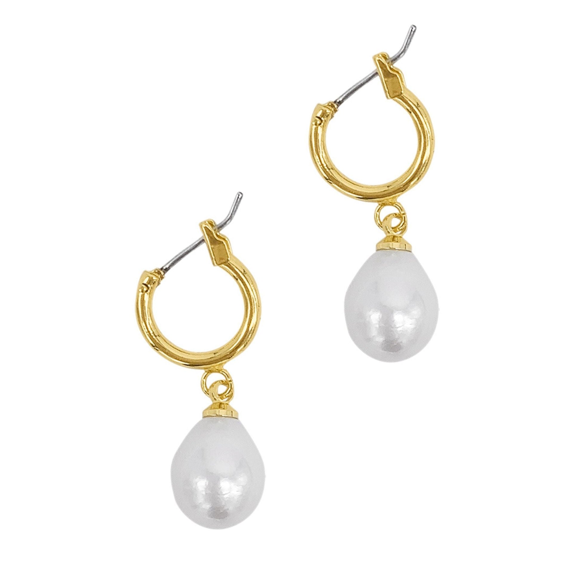 Adornia Pearl Huggie Drop Earrings gold