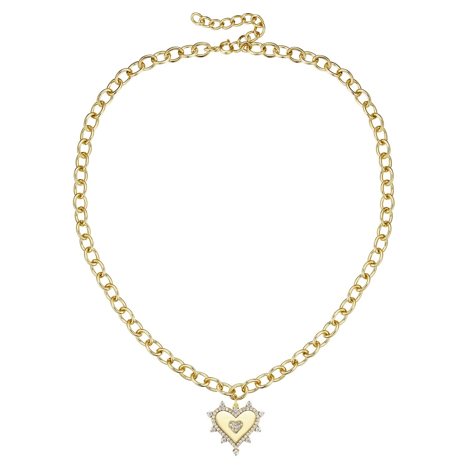 Rg 14k Gold Plated with Diamond Cubic Zirconia Sunshine Heart Pendant Curb Chain Adjustable Necklace