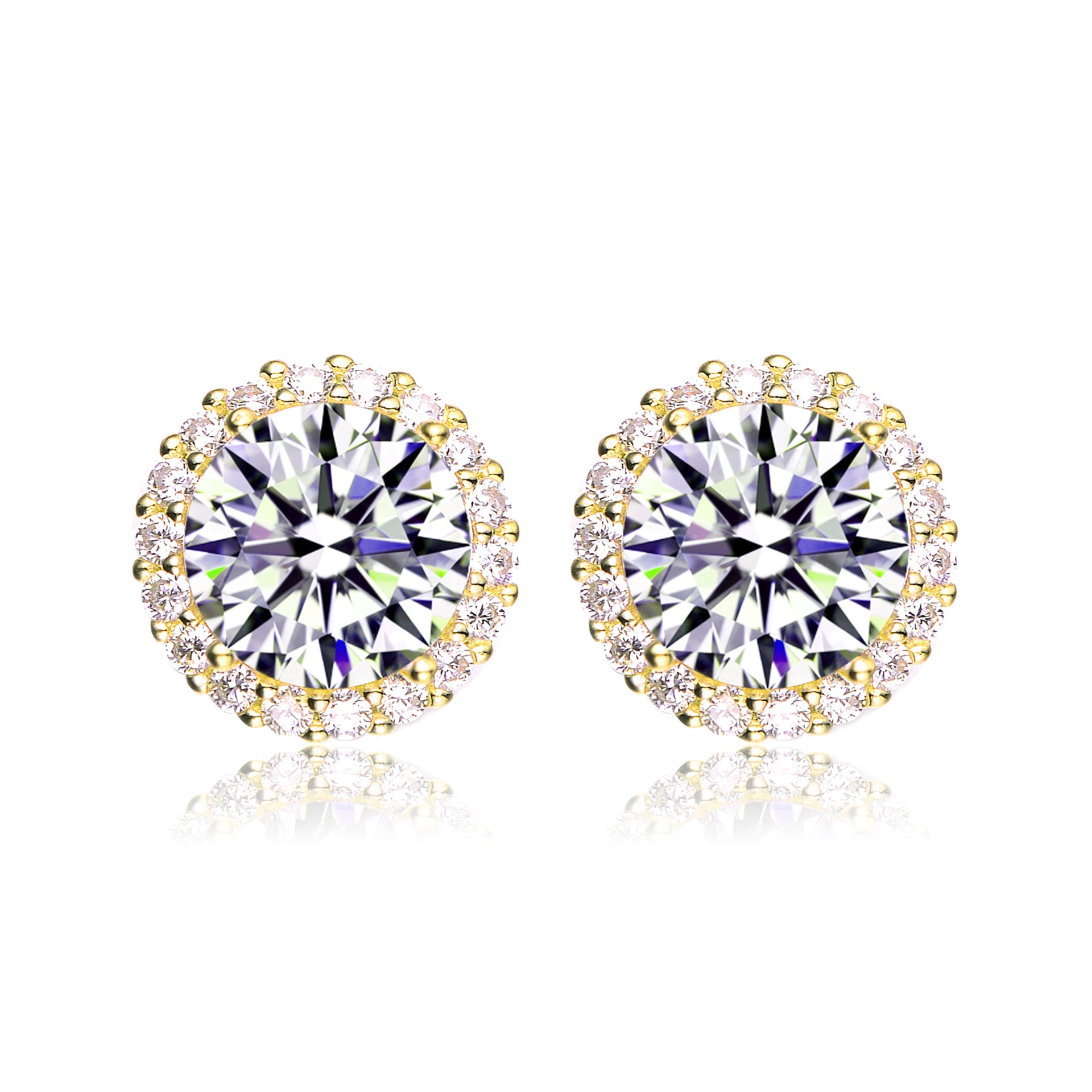 Sterling Silver Gold Plated Cubic Zirconia Button Stud Earrings
