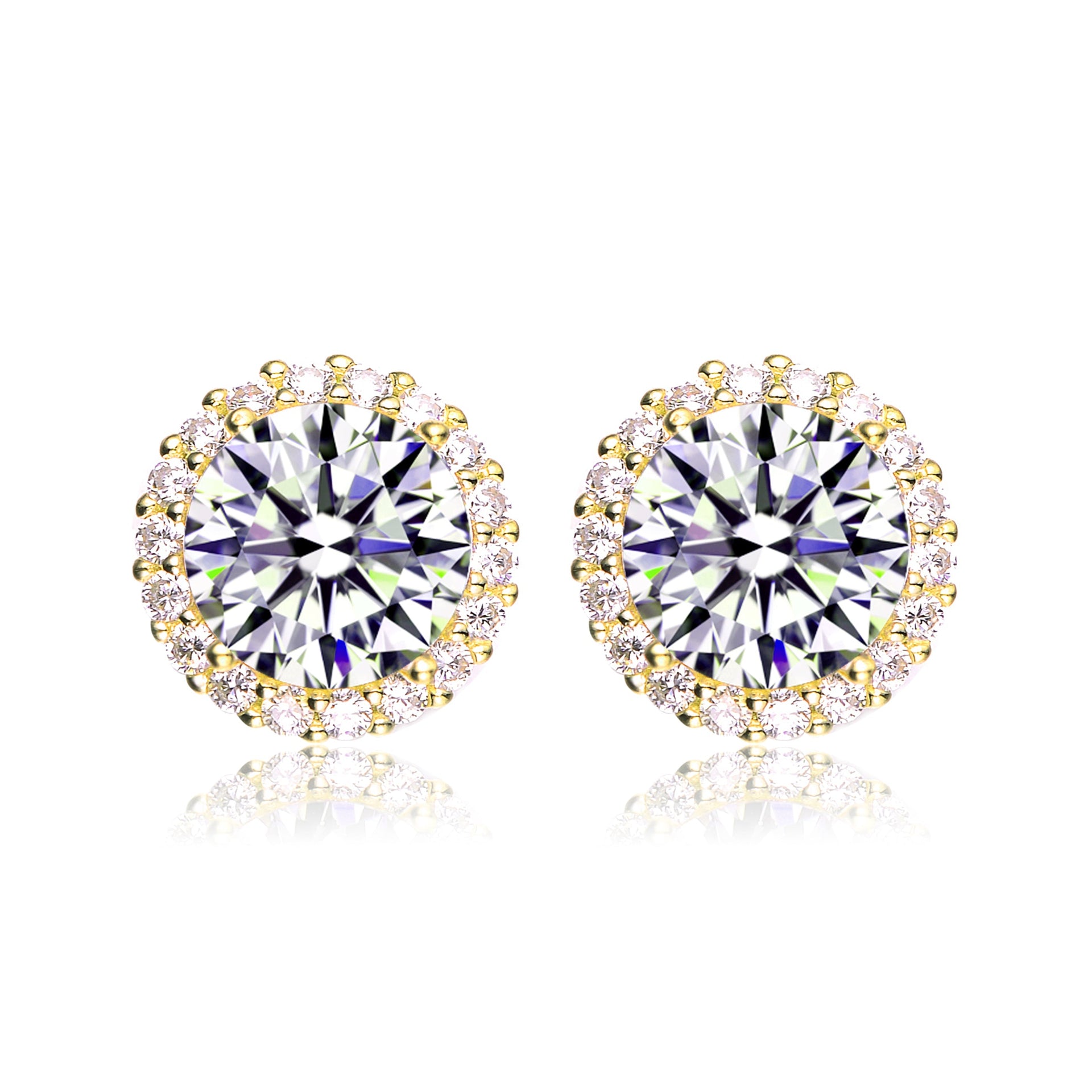 Sterling Silver Gold Plated Cubic Zirconia Button Stud Earrings