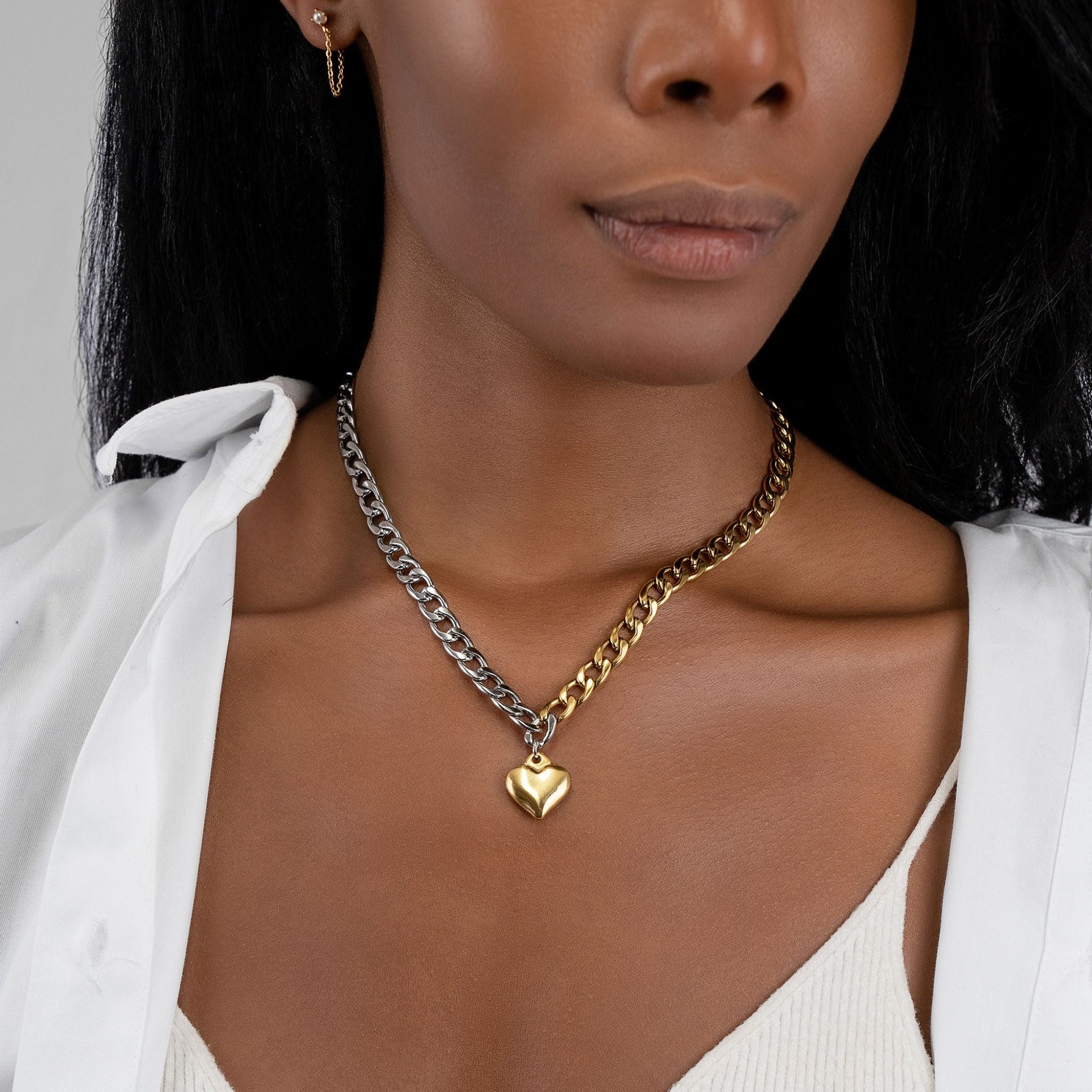 Water Resistant Crystal Heart Tennis Chain Necklace gold