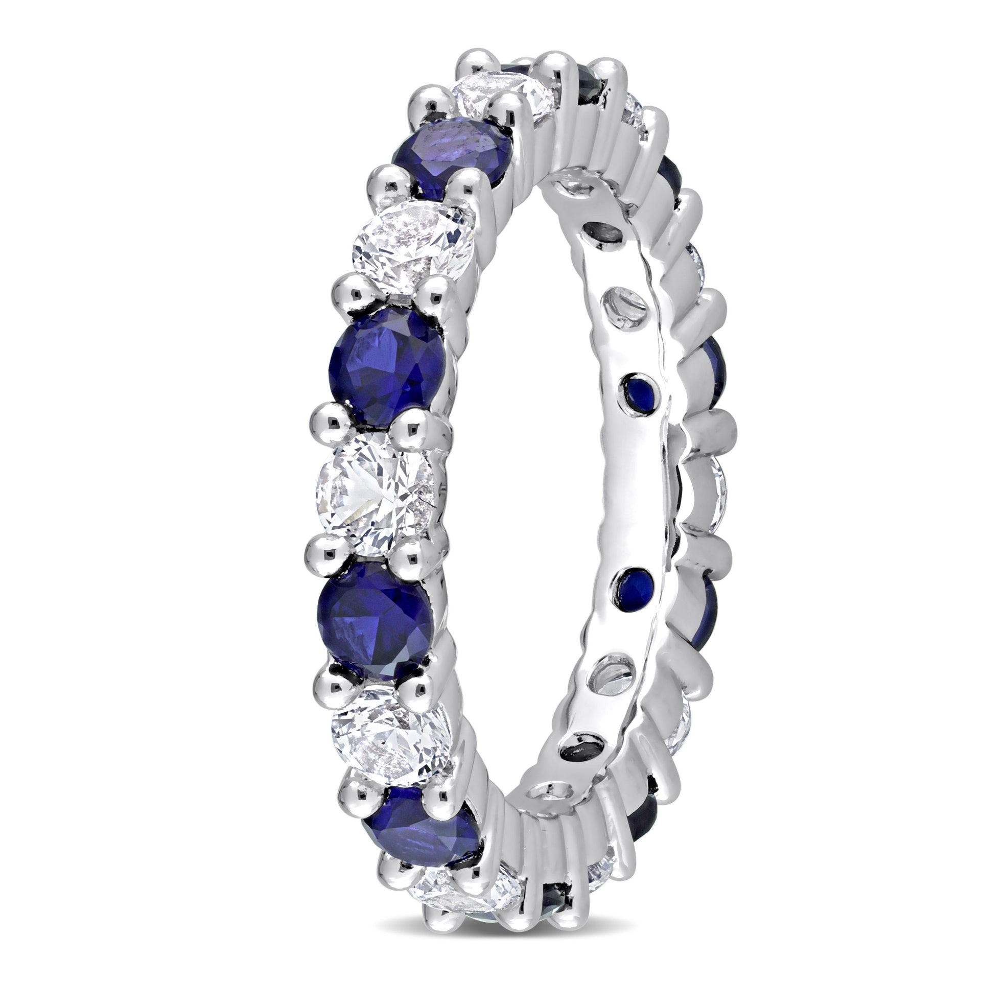 3 1/2 CT TGW Created Blue and Created White Sapphire Full Eternity Band in Sterling Silver