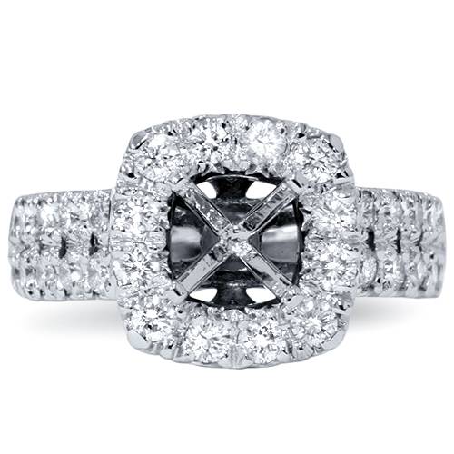 1ct Cushion Halo Engagement Ring Setting 14K White Gold