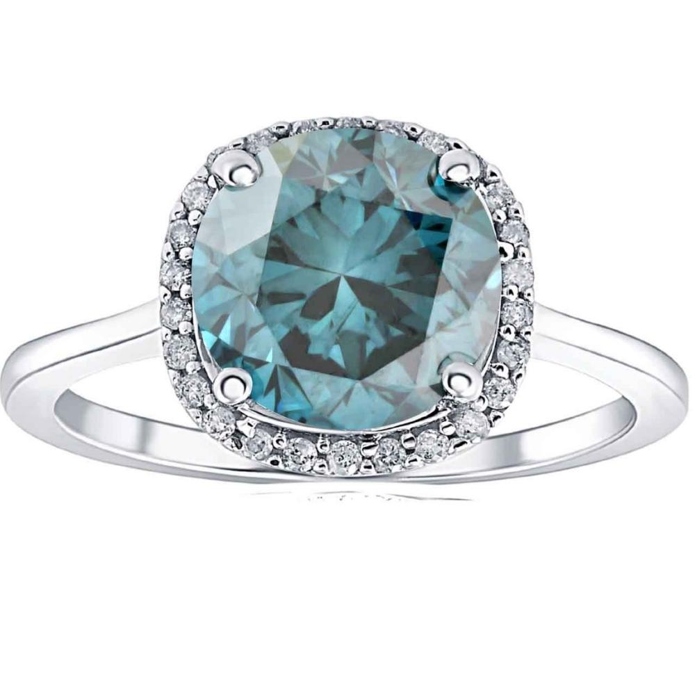 3 1/4 ct Blue Diamond Halo Engagement Ring Lab Grown in 14k White Gold