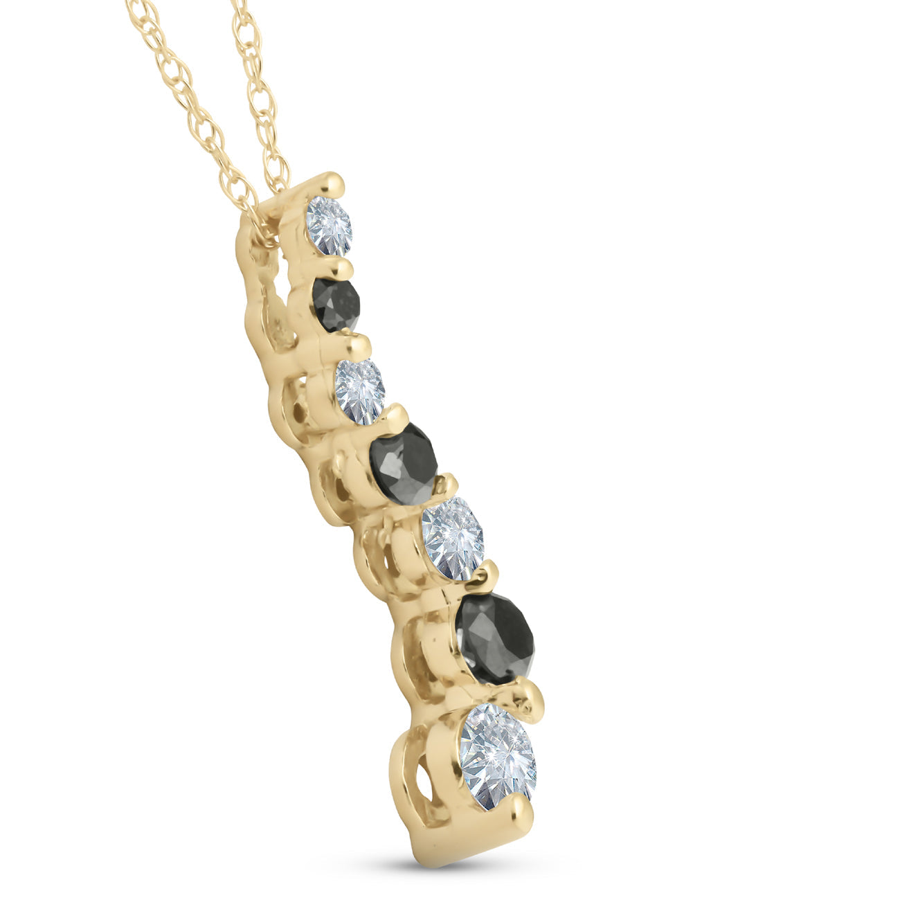 1/2 CT Black & White Diamond Journey Pendant Yellow Gold