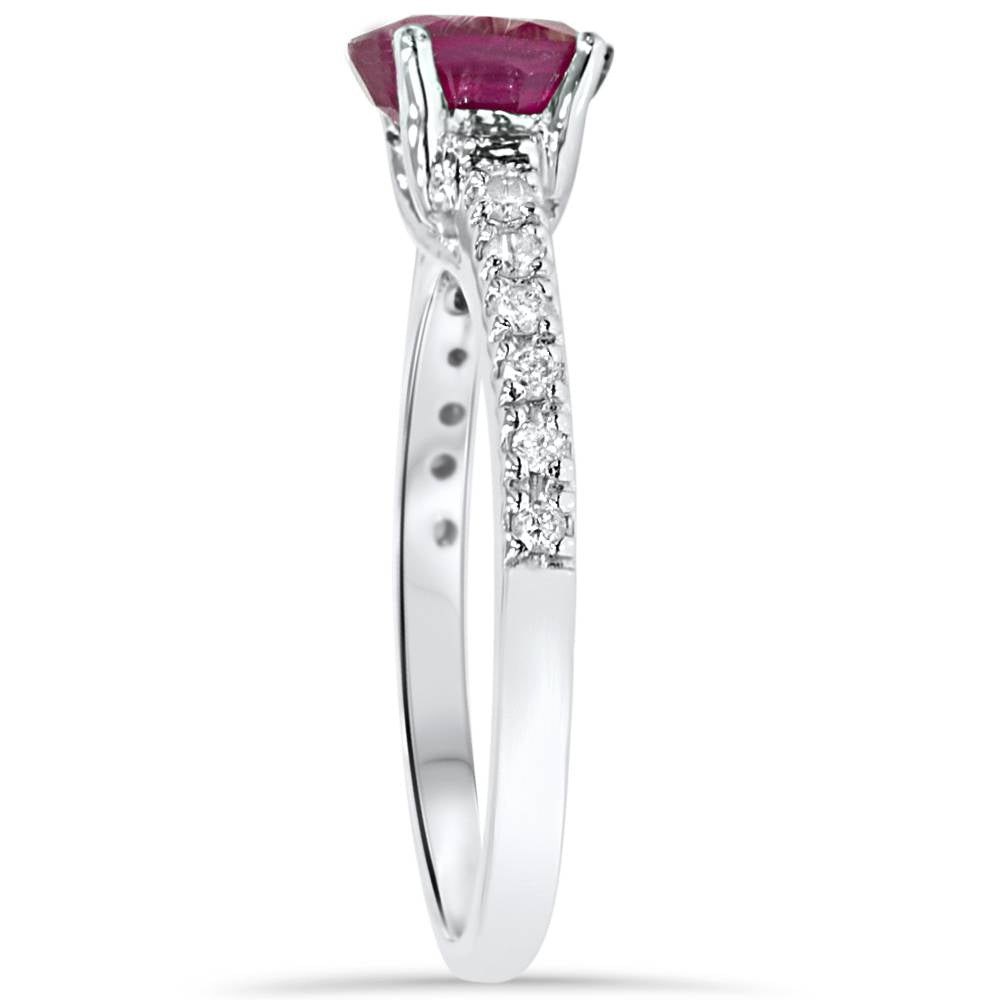 7/8 ct Oval Ruby & Diamond Ring 14K White Gold