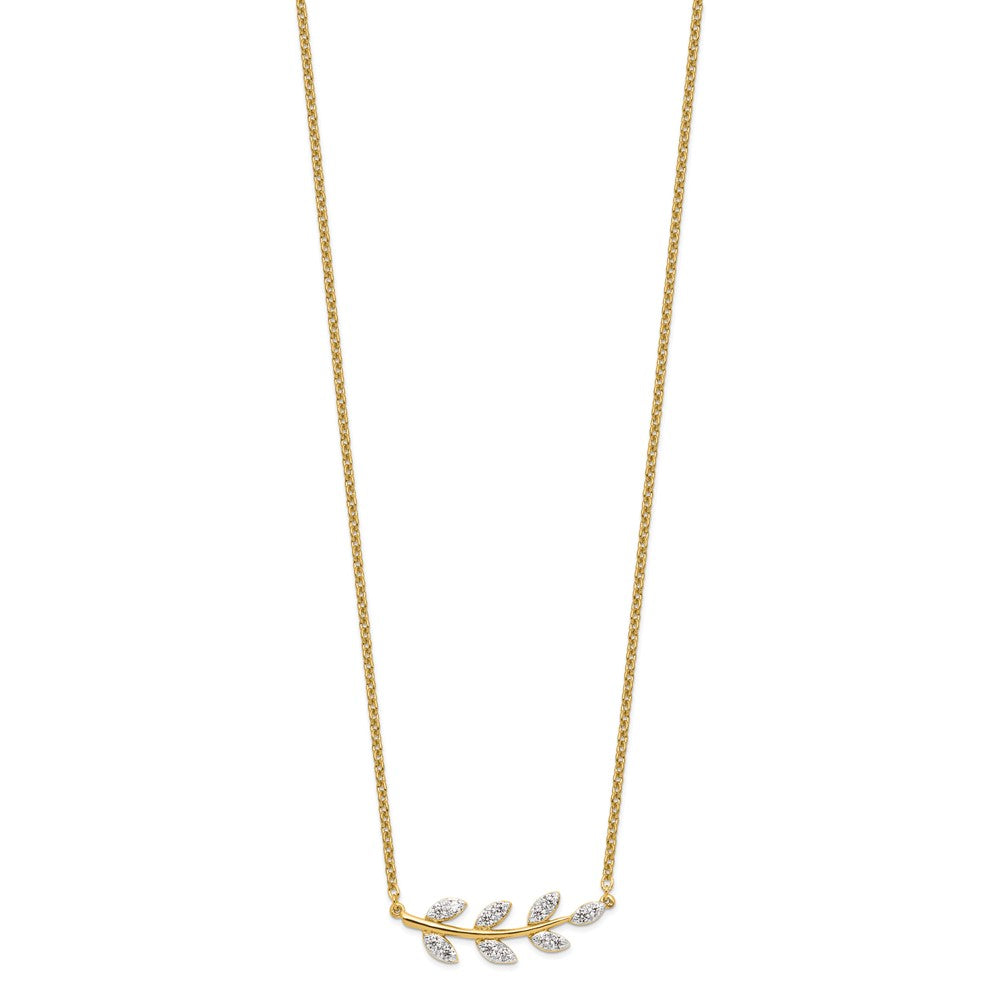 14K Yellow Gold 0.40 CT Lab Grown Diamond Branch With Leaves Necklace 18' Clarity VS Color G-H