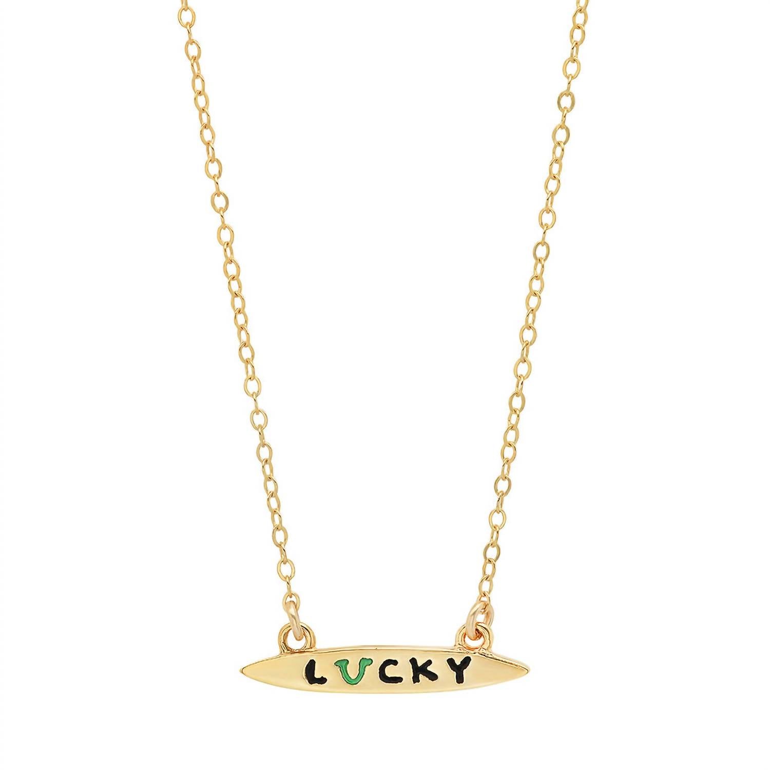 Women's Enamel Small Surfboard Necklace - Lucky In Gold