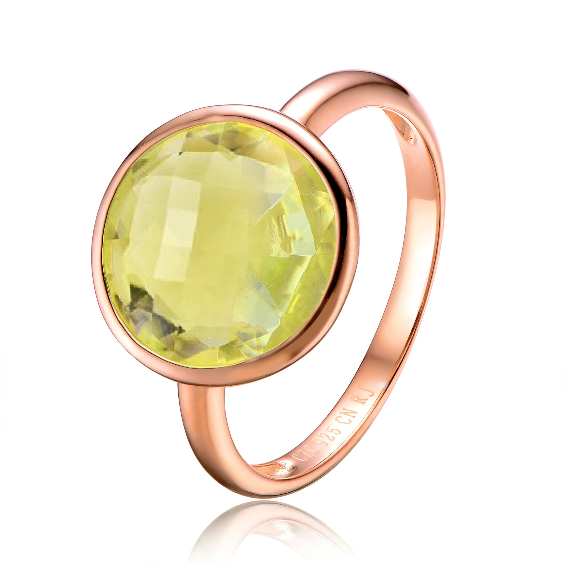 Sterling Silver Rose Gold Plated Light Green Cubic Zirconia Coctail Ring