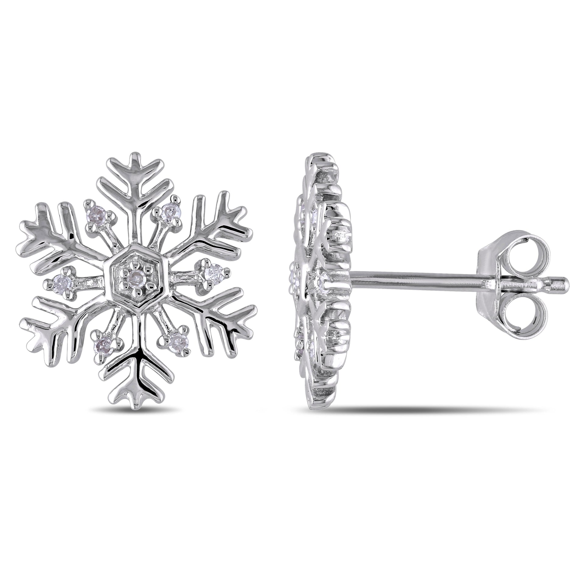 Mimi & Max Diamond Snowflake Stud Earrings in Sterling Silver