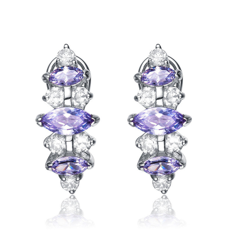 Genevive Jewelry Sterling Silver Purple Cubic Zirconia Drop Earrings