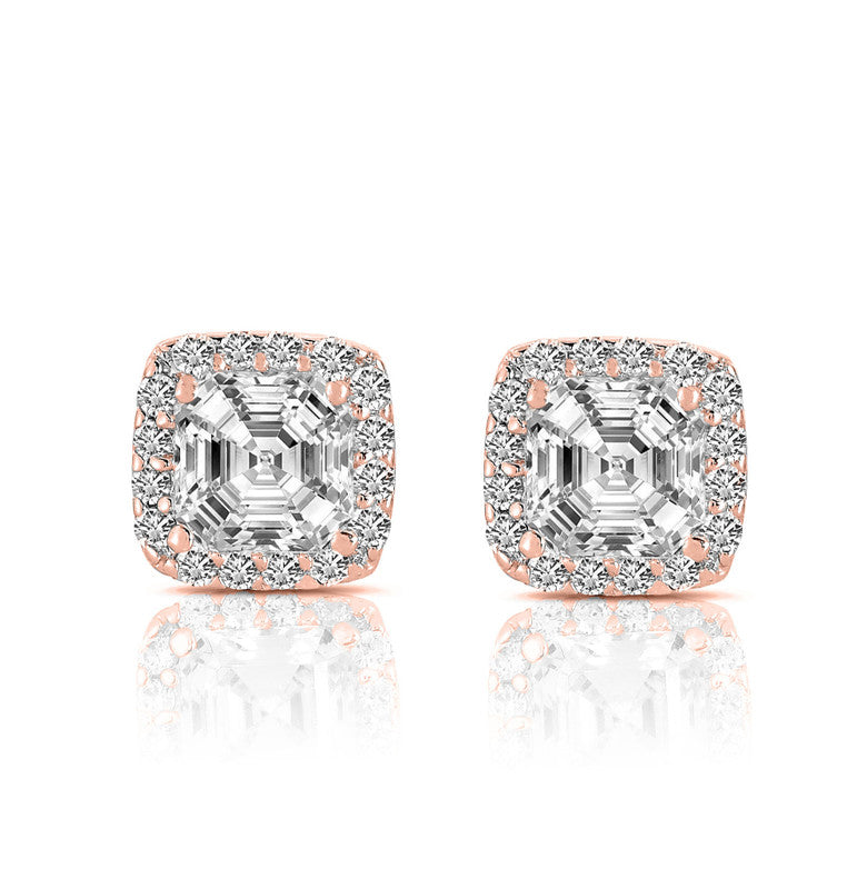 Genevive Jewelry Sterling Silver Rose Gold Plated Square Stud Earrings