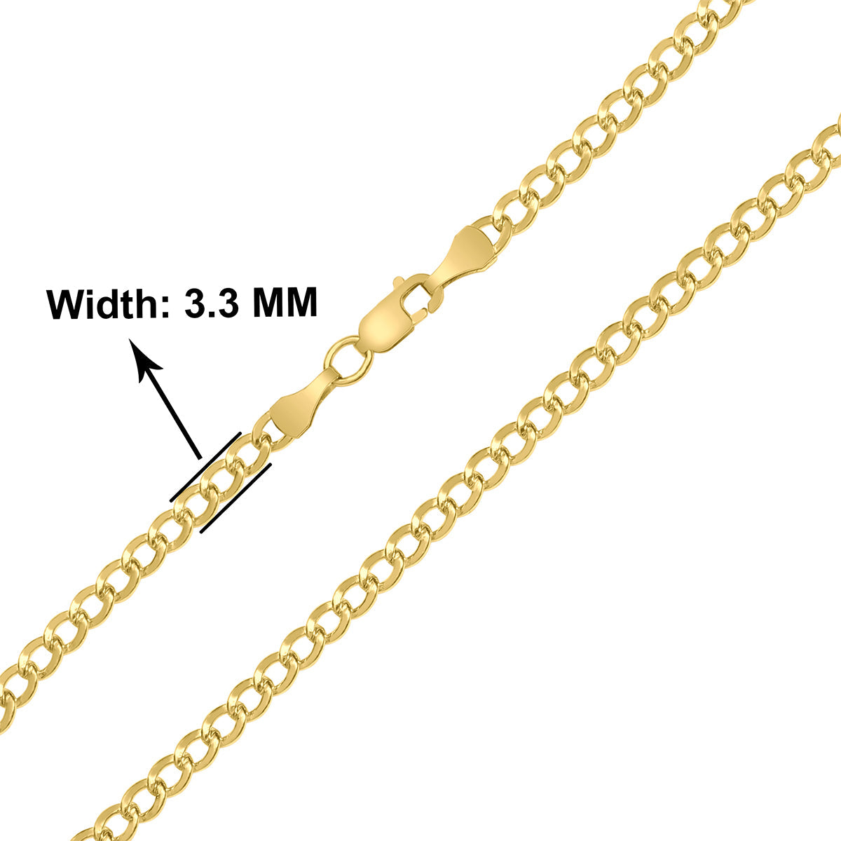 14K Filled 3.3Mm Curb Link Bracelet With Lobster Clasp