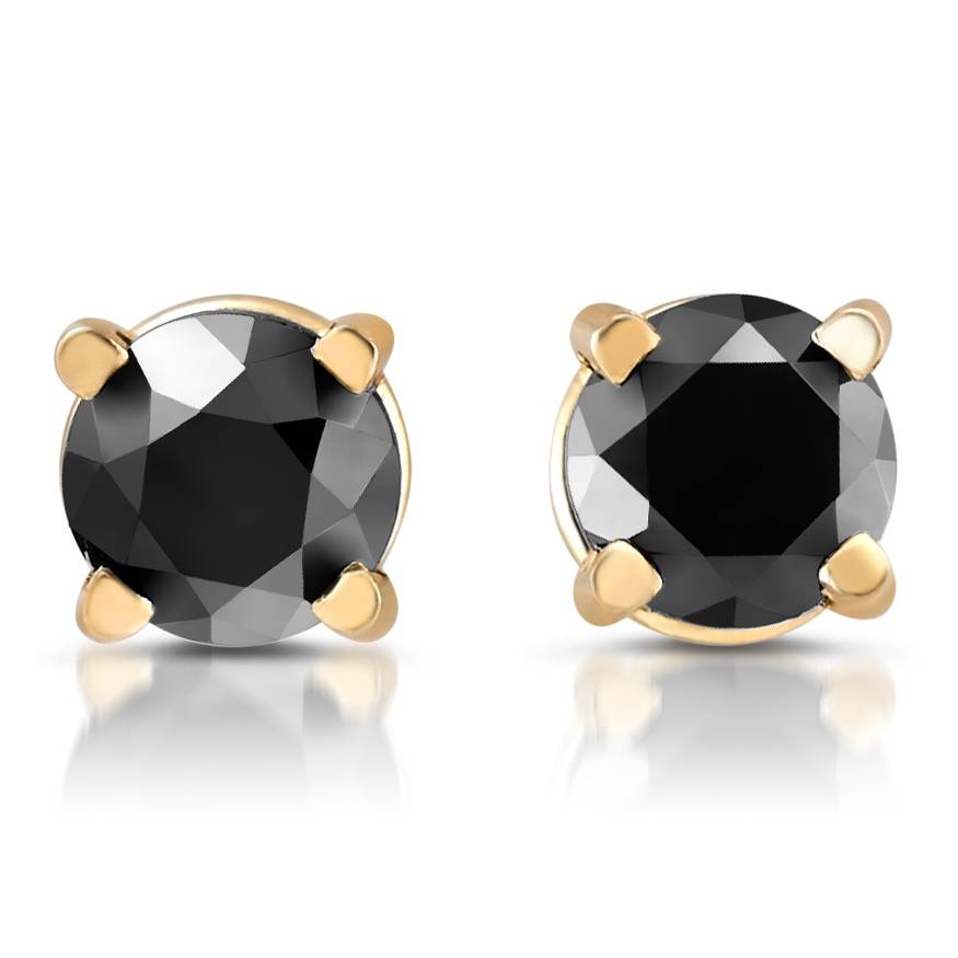 Yellow Gold 1/4ct Round Cut Black Diamond Studs