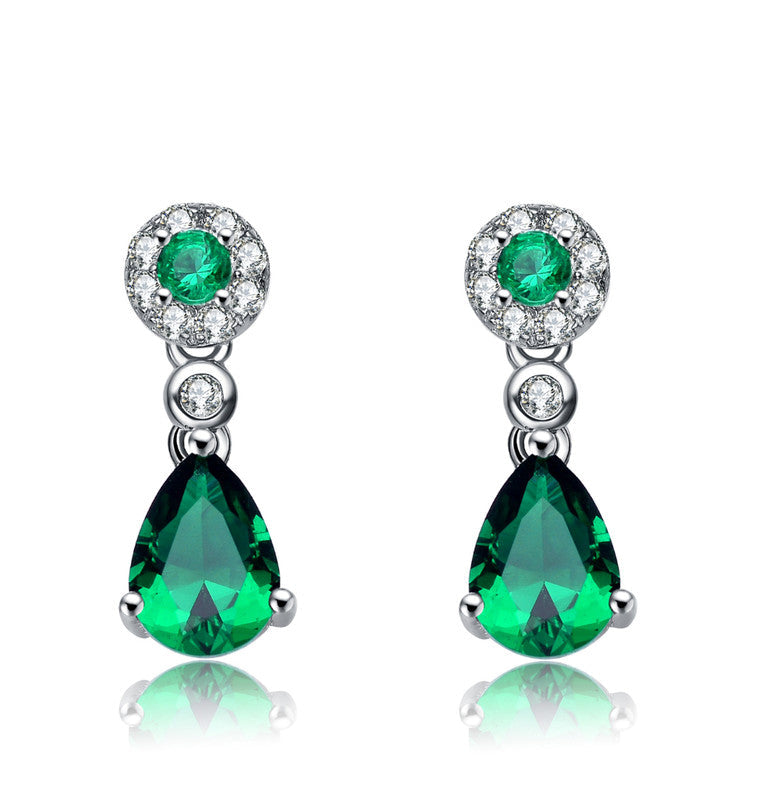 Sterling Silver Green Cubic Zirconia Dress Earrings
