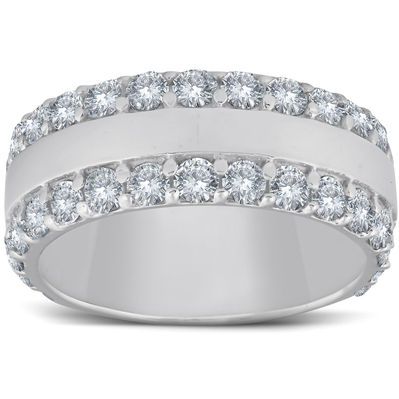 2 3/4ct Diamond Double Row 8mm Wide Wedding Band 14K White Gold