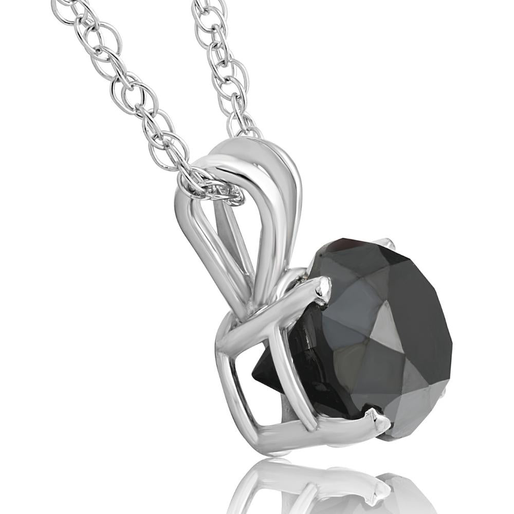 2 Ct Black Diamond Solitaire Pendant in 14k White or Yellow Gold 18' Necklace