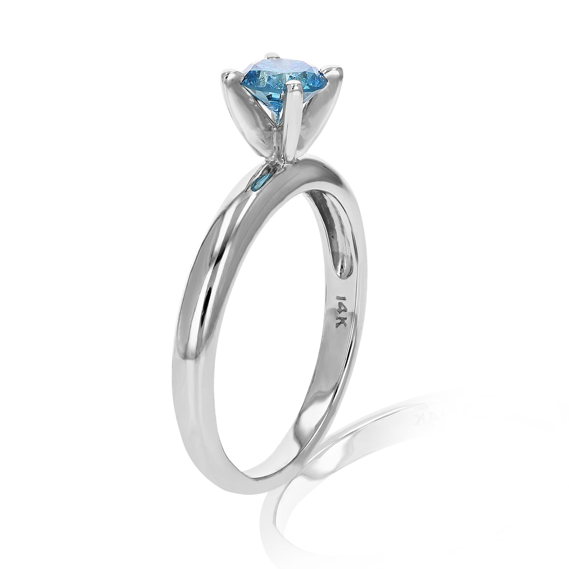 1/2 cttw Blue Diamond Solitaire Enagement Ring 14K White Gold Round Prong Set