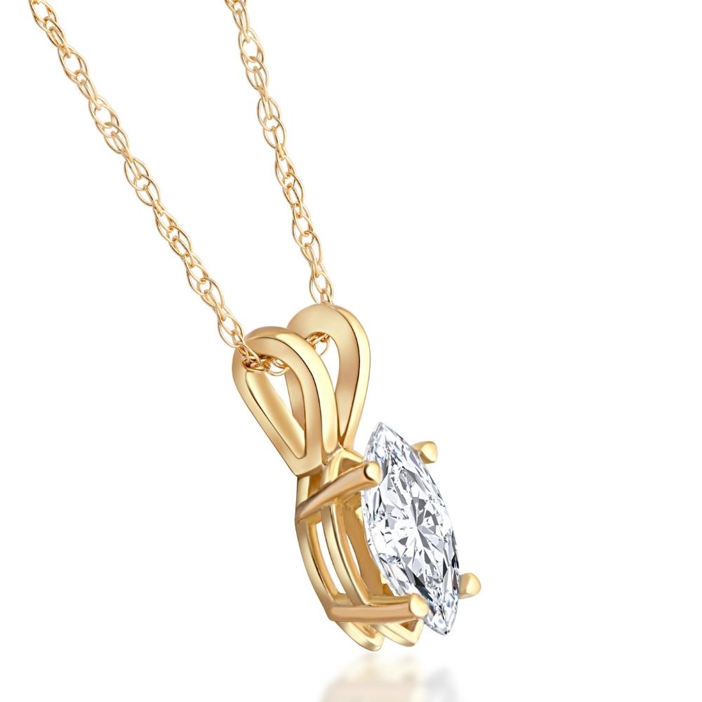 3/8 ct Marquise Natural Diamond Solitaire Pendant White or Yellow Gold Necklace