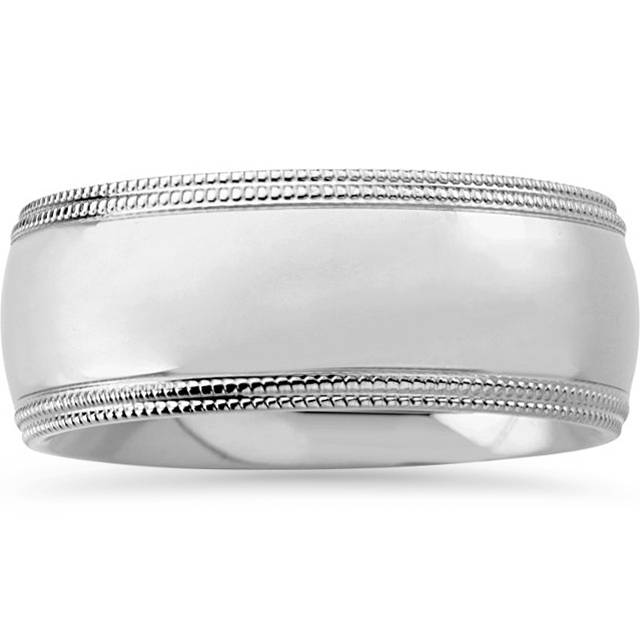 8mm Double Milgrain Wedding Band 14K White Gold Size Selectable