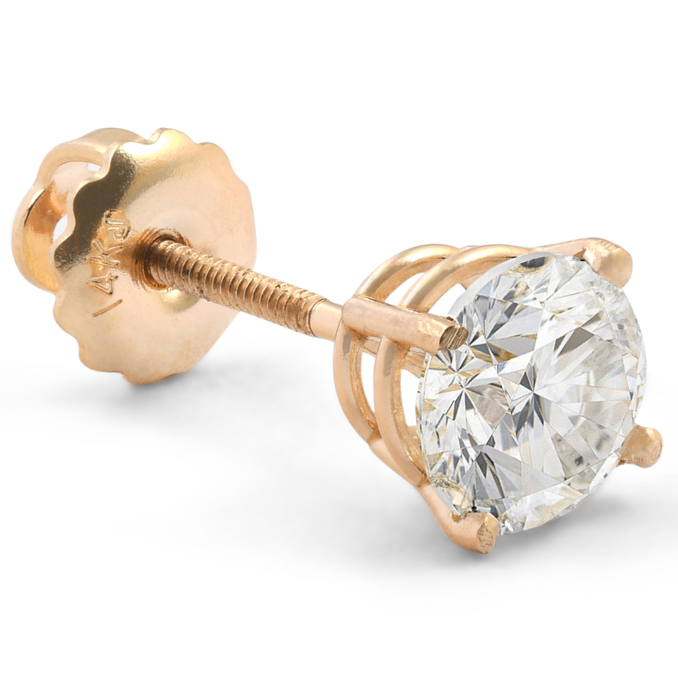 1 ct Single Diamond Stud Screw Back 14k Yellow Gold Enhanced