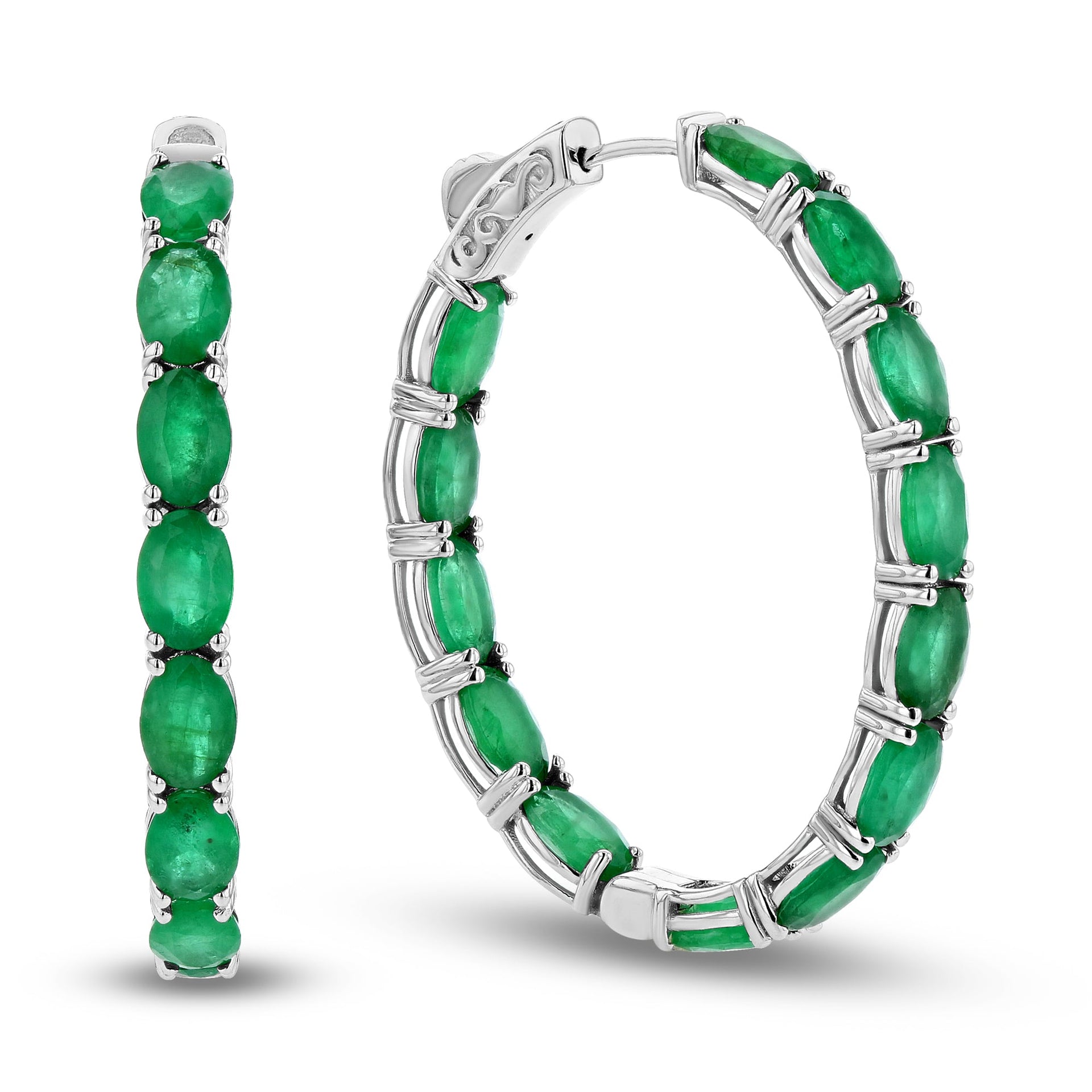10.50ctw Oval Emerald Hoop Earrings in 14k White Gold
