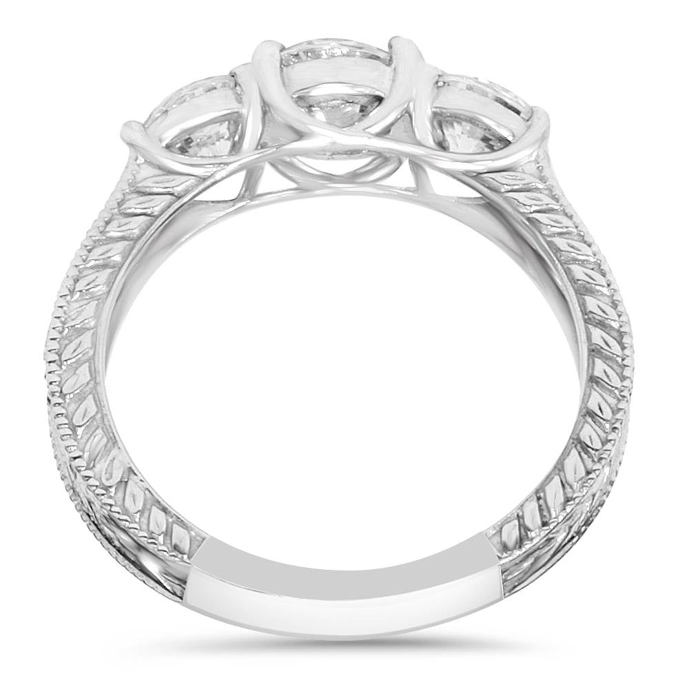 1 3/4ct Diamond Vintage 3-Stone Engagement Ring 14K White Gold Antique