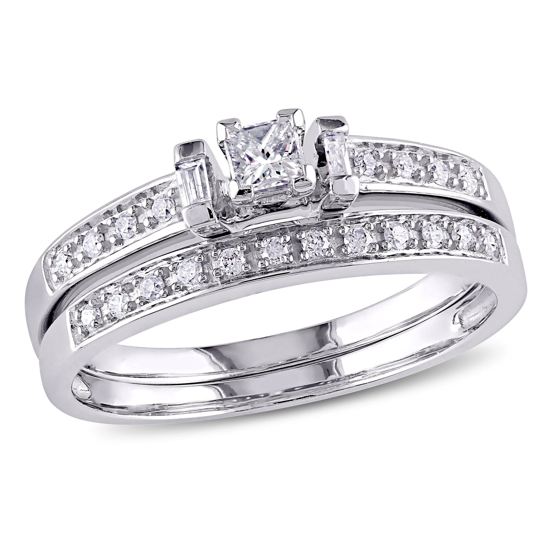 Mimi & Max 1/3ct TW Princess Cut Baguette Diamond Bridal Set 10k White Gold