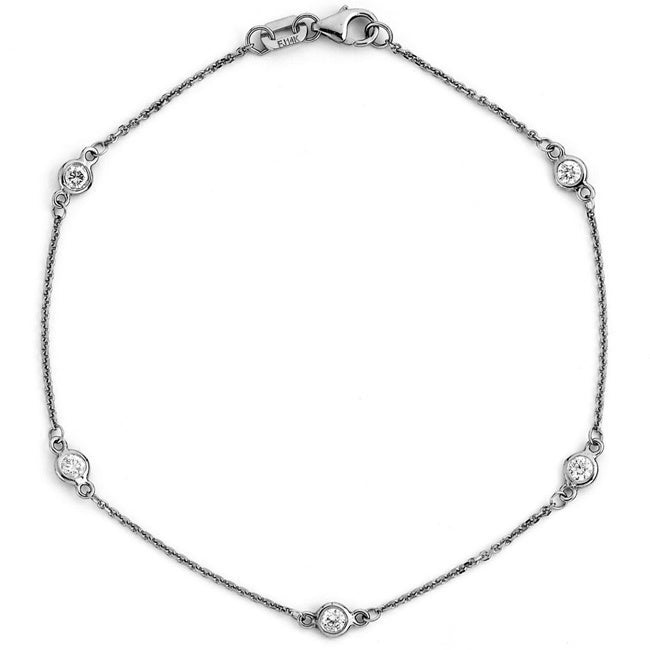 Suzy Levian 1/10 ct TDW 14K White Gold Diamond Station Bracelet
