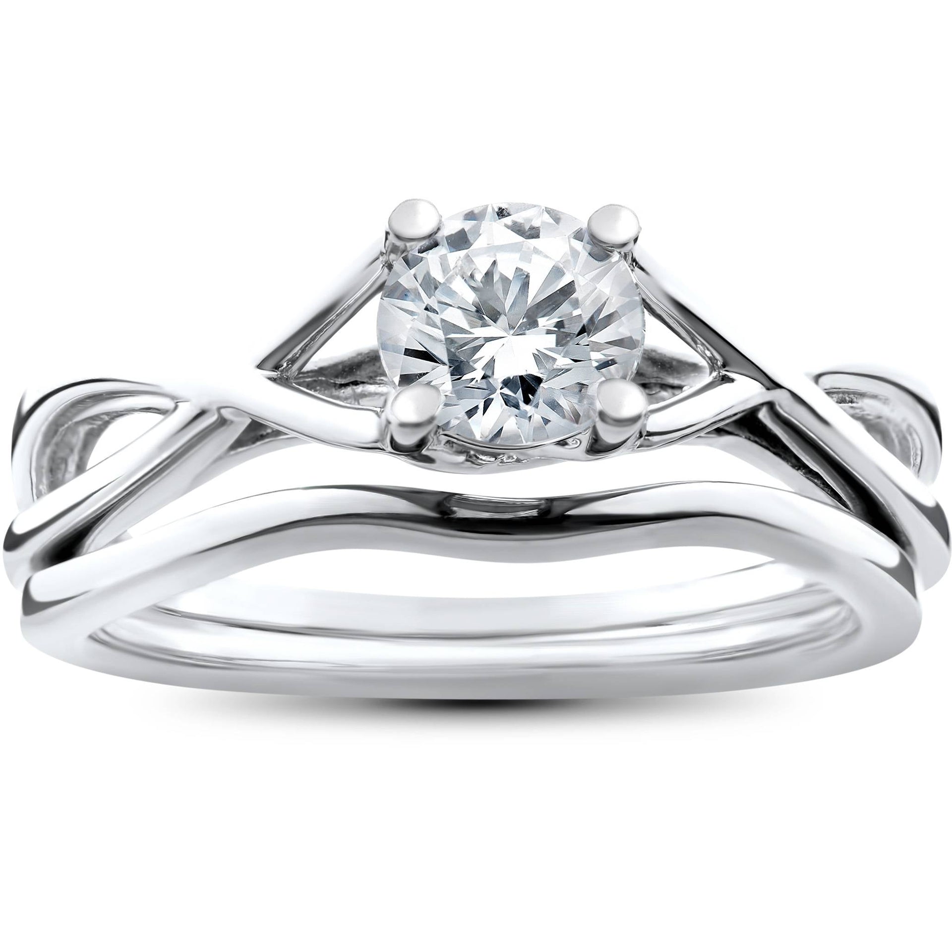 1/2 CT Intertwined Diamond Engagement Ring Set 14K White Gold