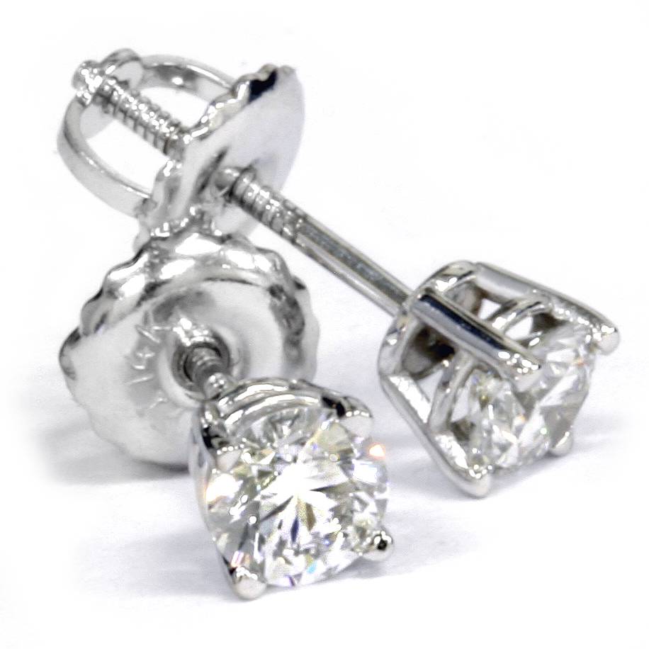 3/4 ct Diamond Studs Screw Back 14K White Gold