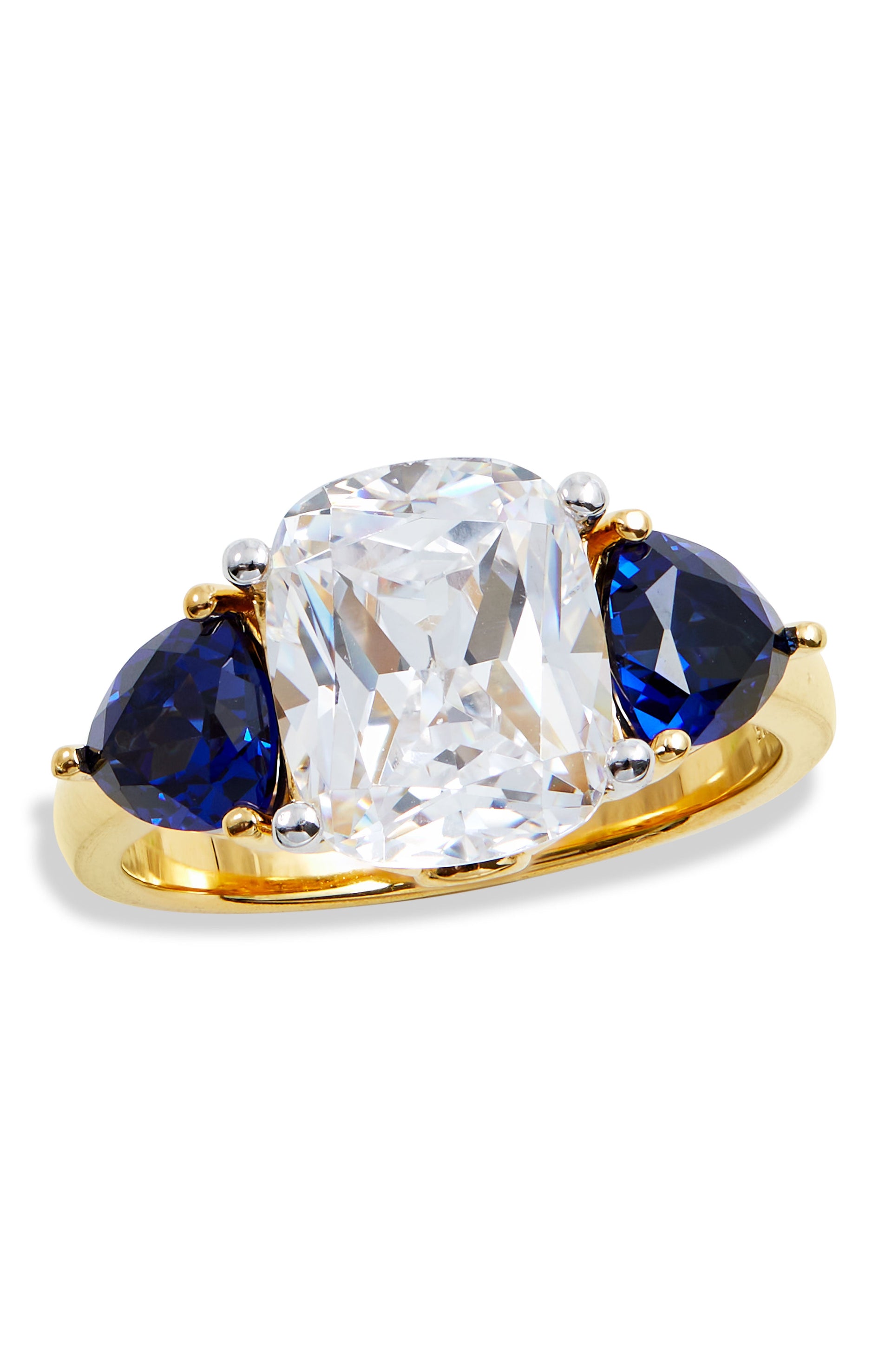 18K GOLD VERMEIL BLUE SAPPHIRE AND WHITE CZ RING