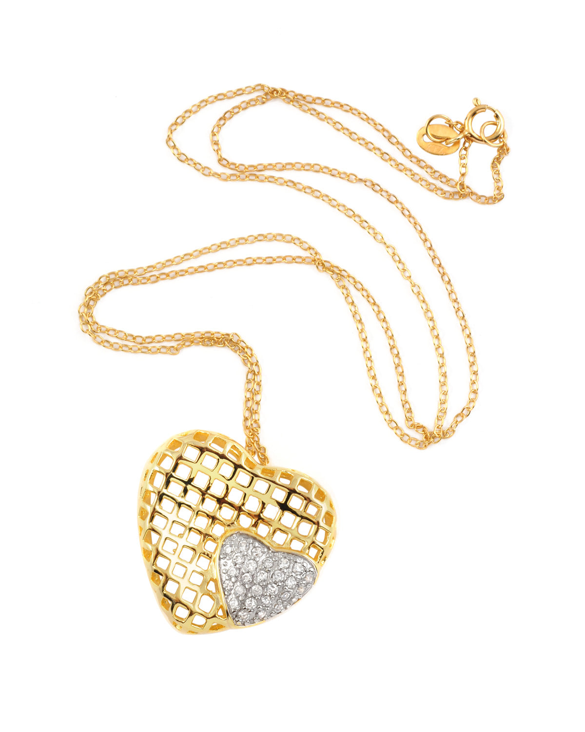 C.z. Sterling Silver Gold Plated Heart Shape Lace Pendant