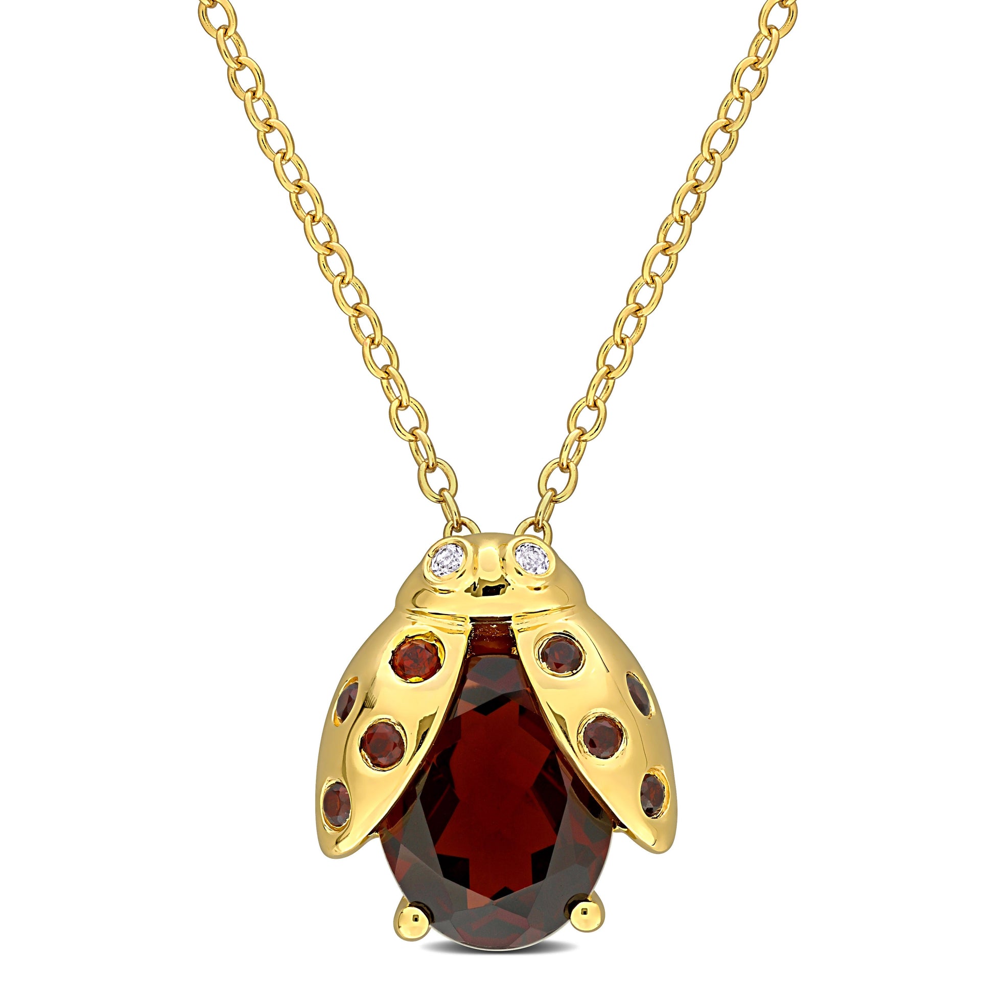 Mimi & Max 3 1/10ct TGW Garnet White Topaz Ladybug Necklace Yellow Silver