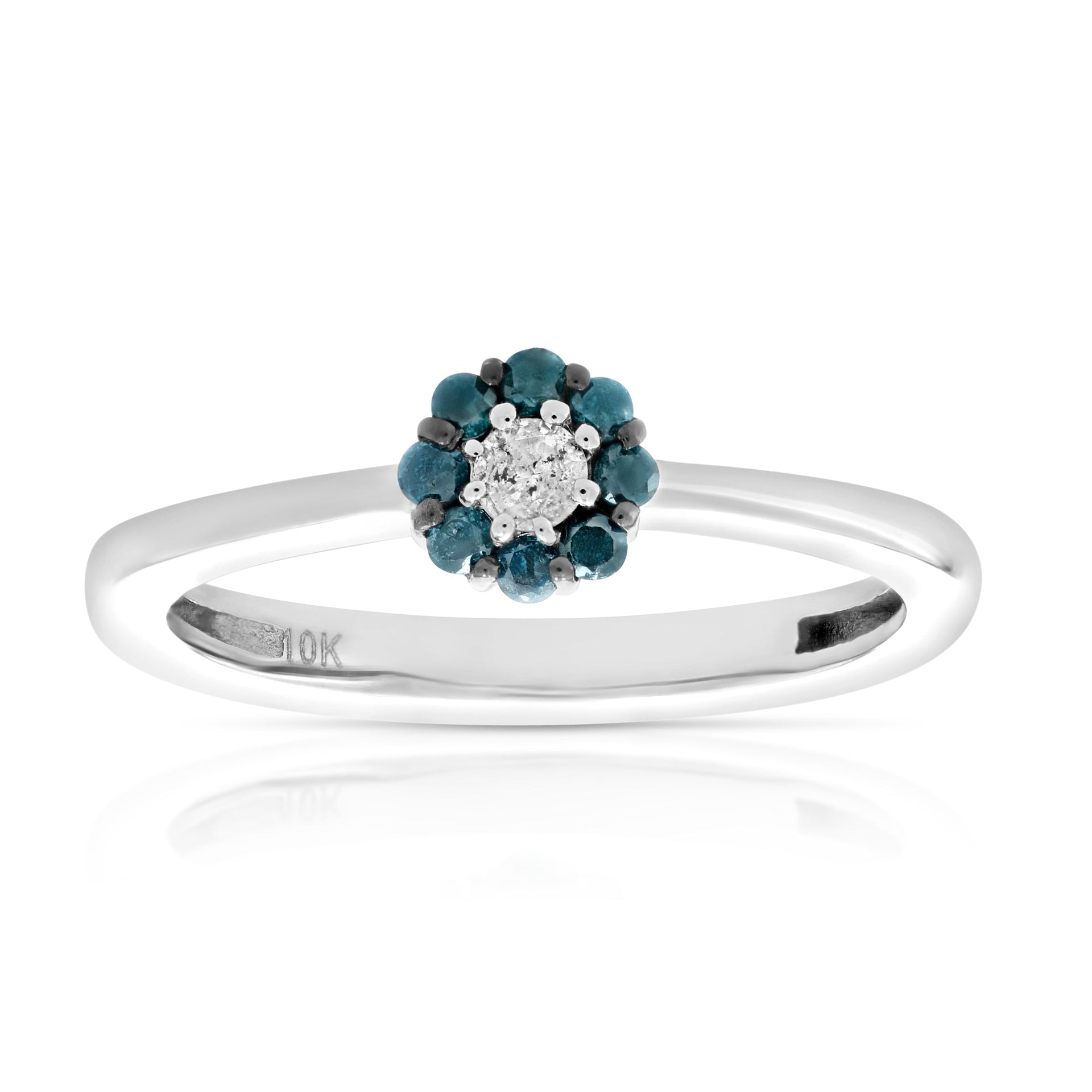 1/5 cttw Blue and White Diamond Engagement Ring Bridal 10K White Gold