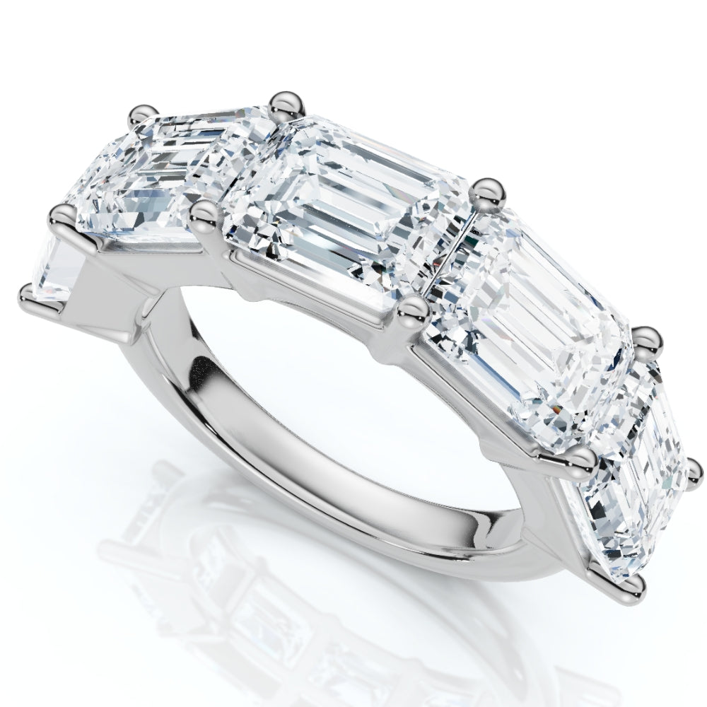 5.10ct Emerald Cut Diamond 5 Stone Wedding Anniversary Ring 14k Gold Lab Grown